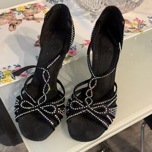 Black Rhinestone Embellished Women’s Dress , dancing shoes